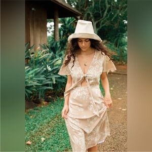 Yireh cleo tie front midi dress in watercolor nude floral neutral spring summer